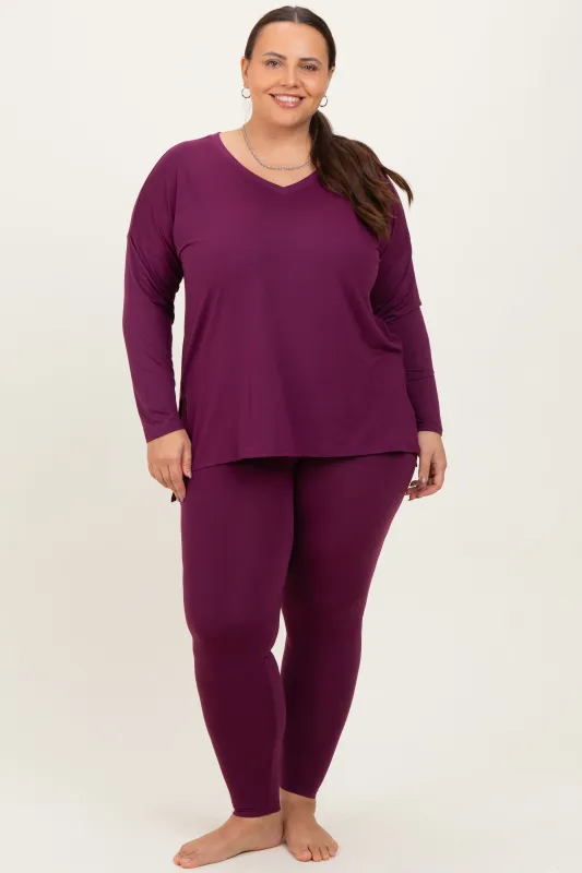 Plum Brushed Knit Oversized Top and Legging Plus Set sold by Pinkblush