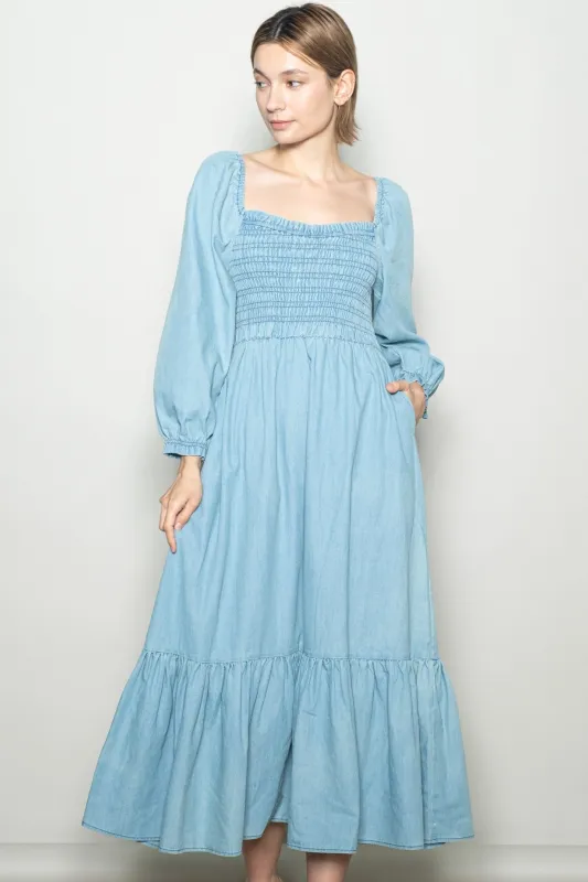 Light Denim Washed Sweetheart Maxi Dress sold by Pinkblush