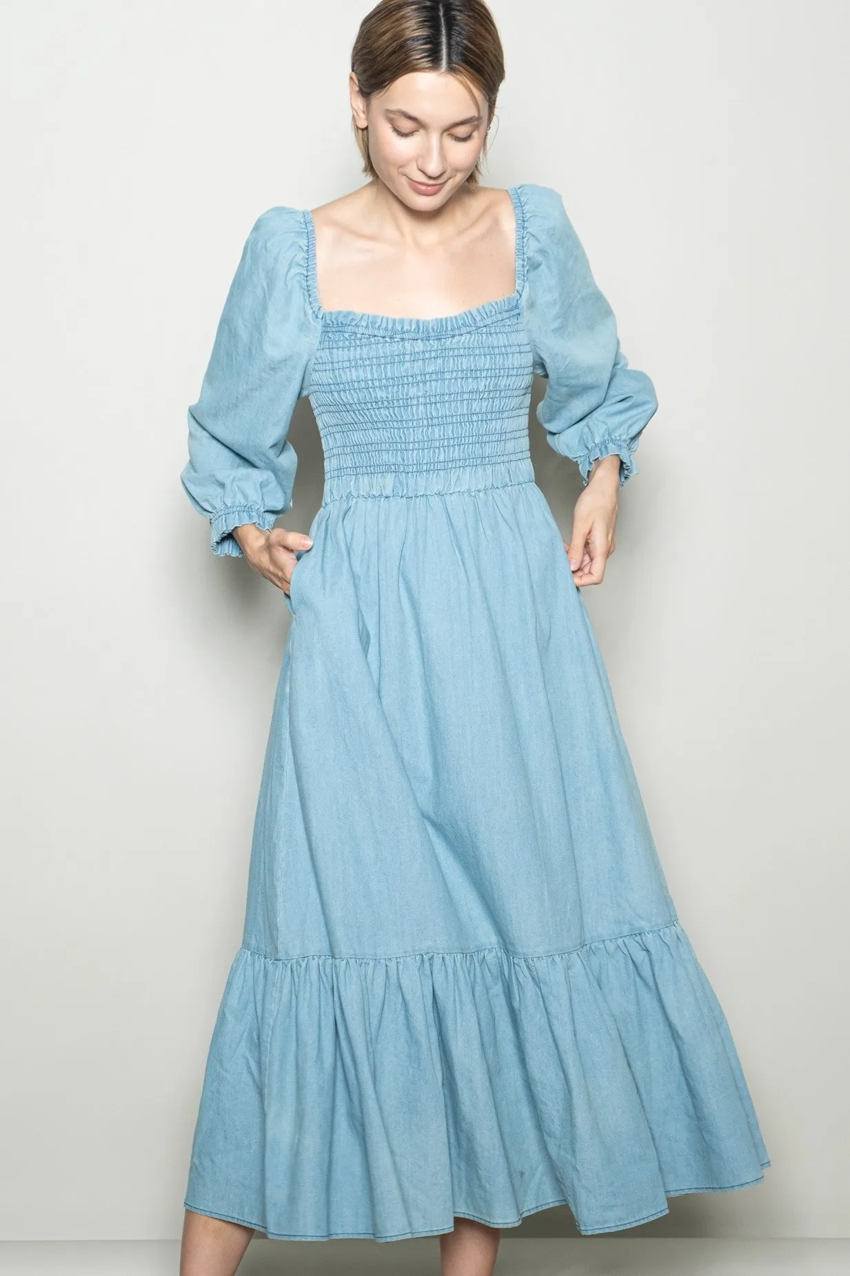 Light Denim Washed Sweetheart Maxi Dress sold by Pinkblush product image thumbnail 2