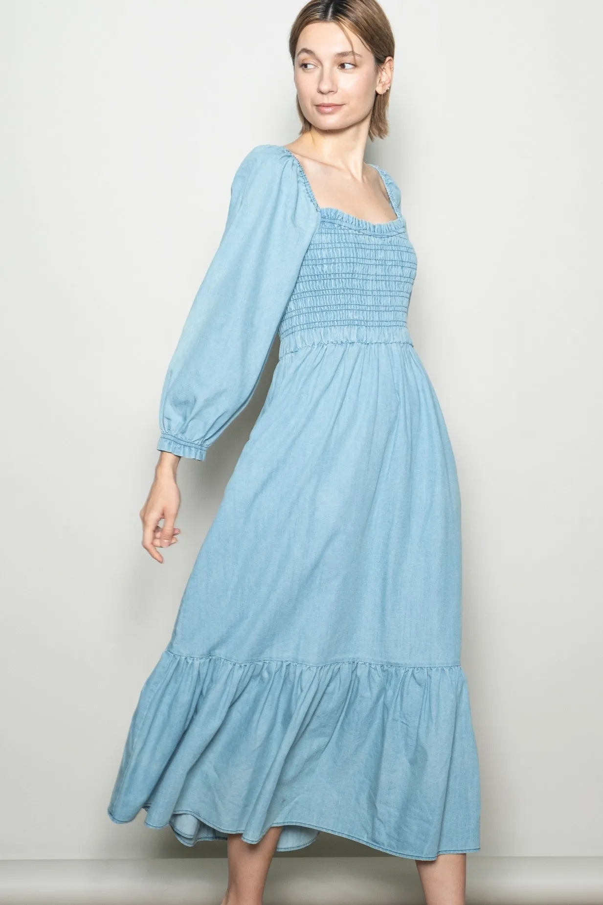 Light Denim Washed Sweetheart Maxi Dress sold by Pinkblush product image thumbnail 3