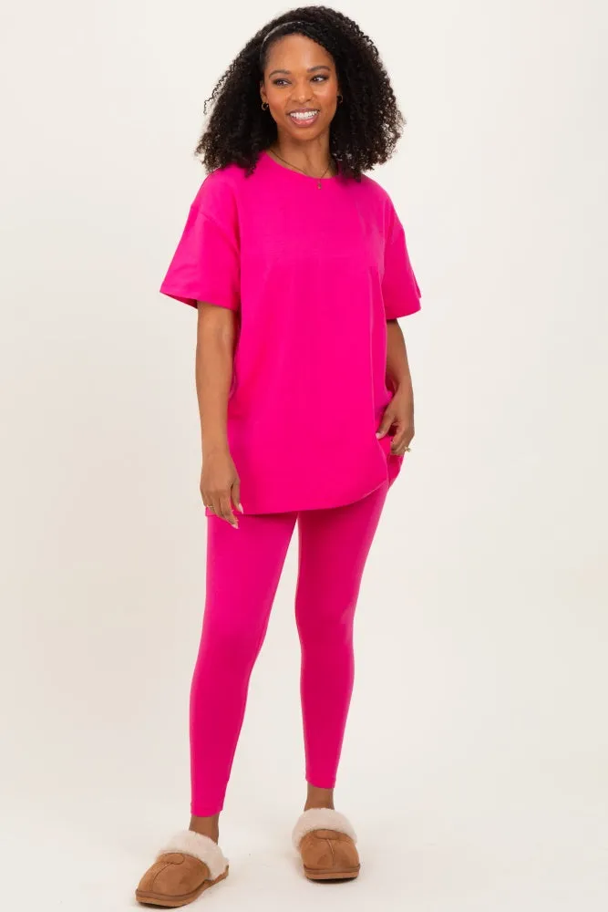 Hot Pink Oversized Crewneck Short Sleeve and Legging Set sold by Pinkblush