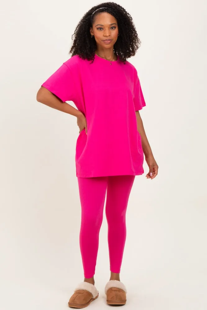 Hot Pink Oversized Crewneck Short Sleeve and Legging Set sold by Pinkblush product image thumbnail 2