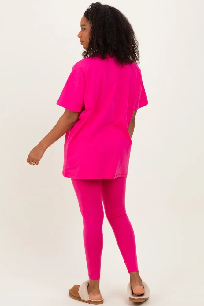 Hot Pink Oversized Crewneck Short Sleeve and Legging Set sold by Pinkblush product image thumbnail 4