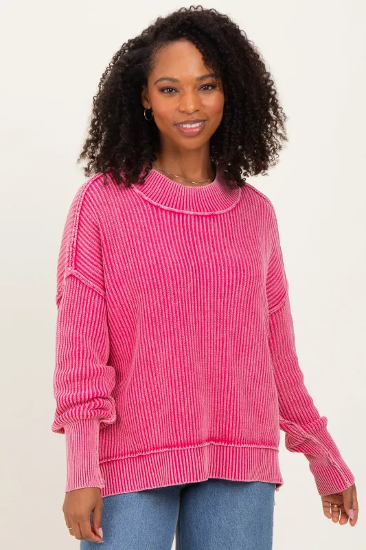 Hot Pink Washed Side Slit Oversized Sweater sold by Pinkblush