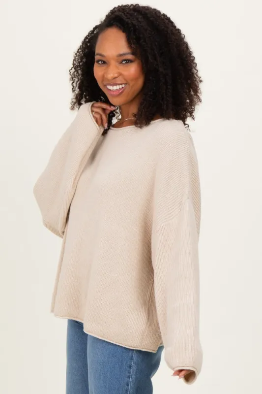 Oatmeal Oversized Boatneck Sweater sold by Pinkblush