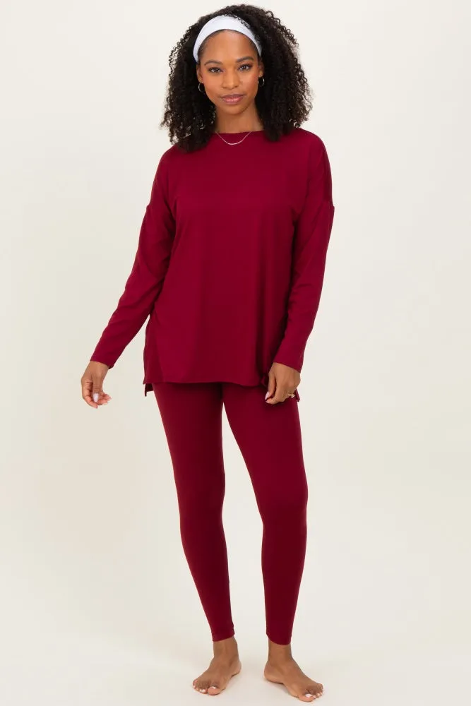Burgundy Brushed Knit Oversized Top and Legging Set sold by Pinkblush