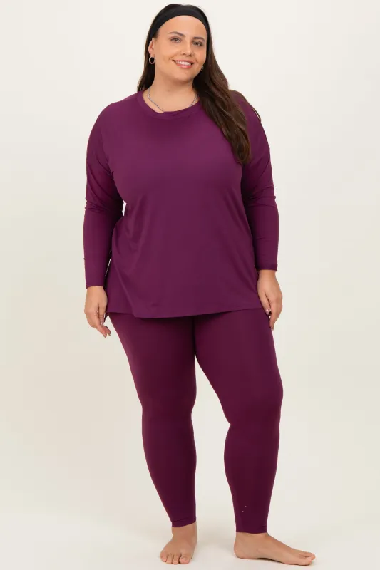 Plum Brushed Knit Oversized Top and Legging Plus Set sold by Pinkblush