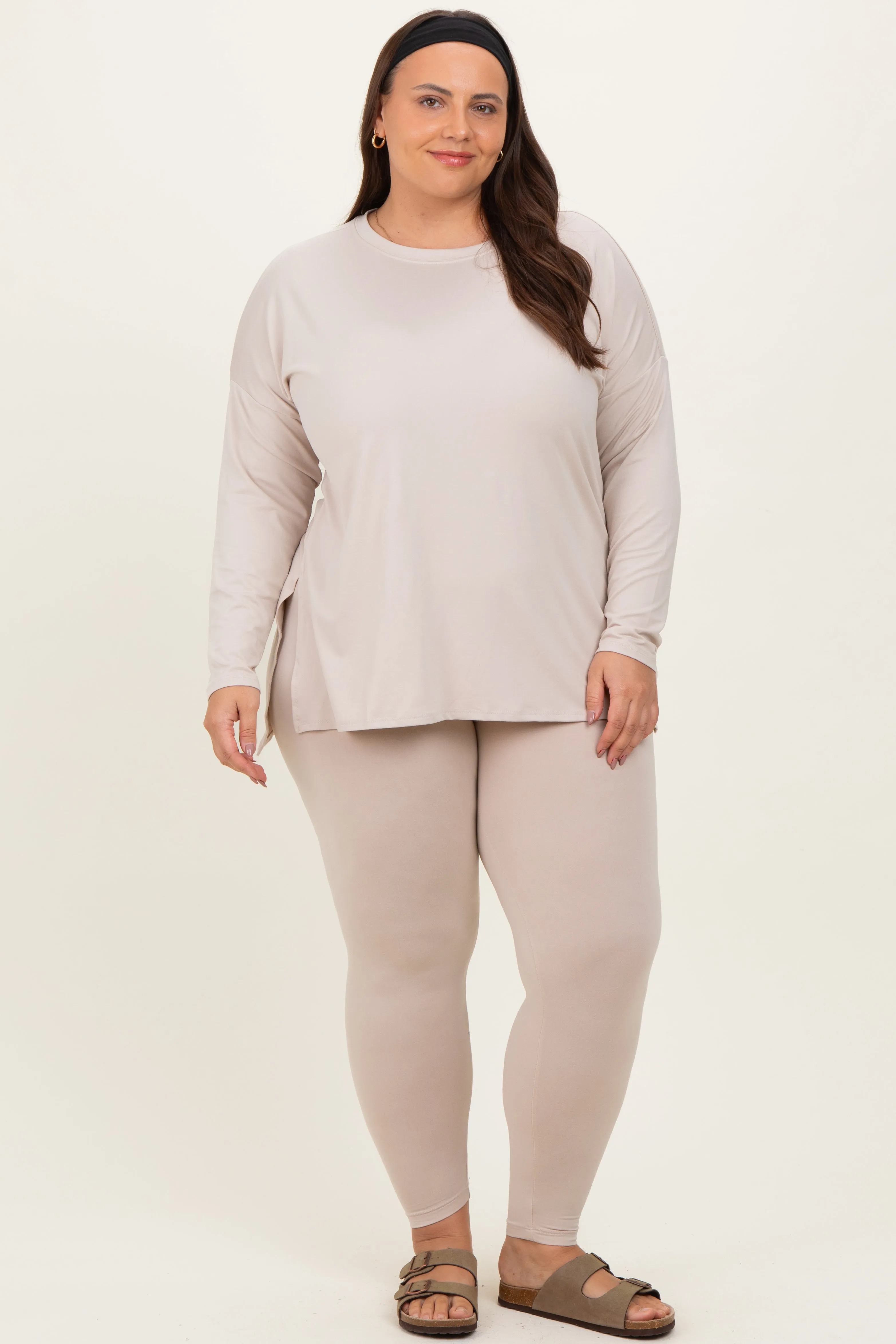 Cream Brushed Knit Oversized Top and Legging Plus Set sold by Pinkblush product image thumbnail 2