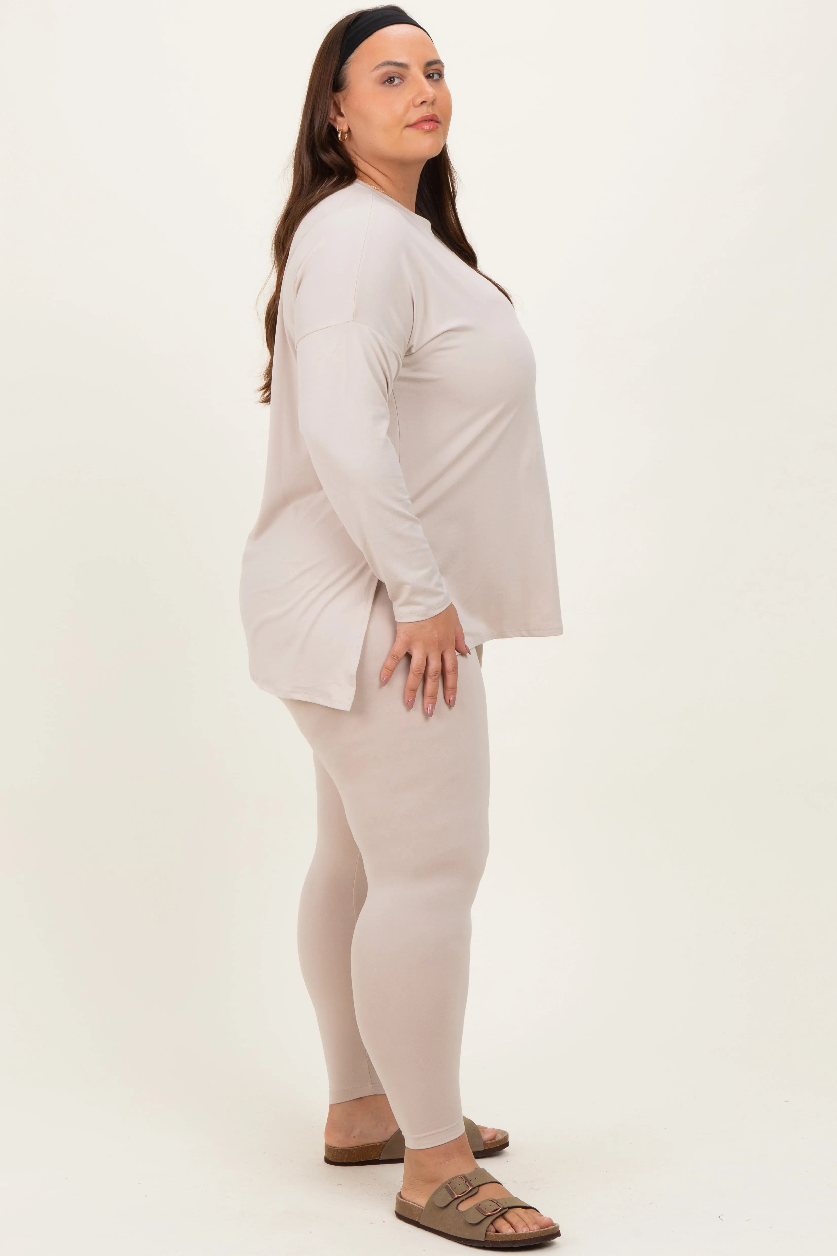 Cream Brushed Knit Oversized Top and Legging Plus Set sold by Pinkblush product image thumbnail 3