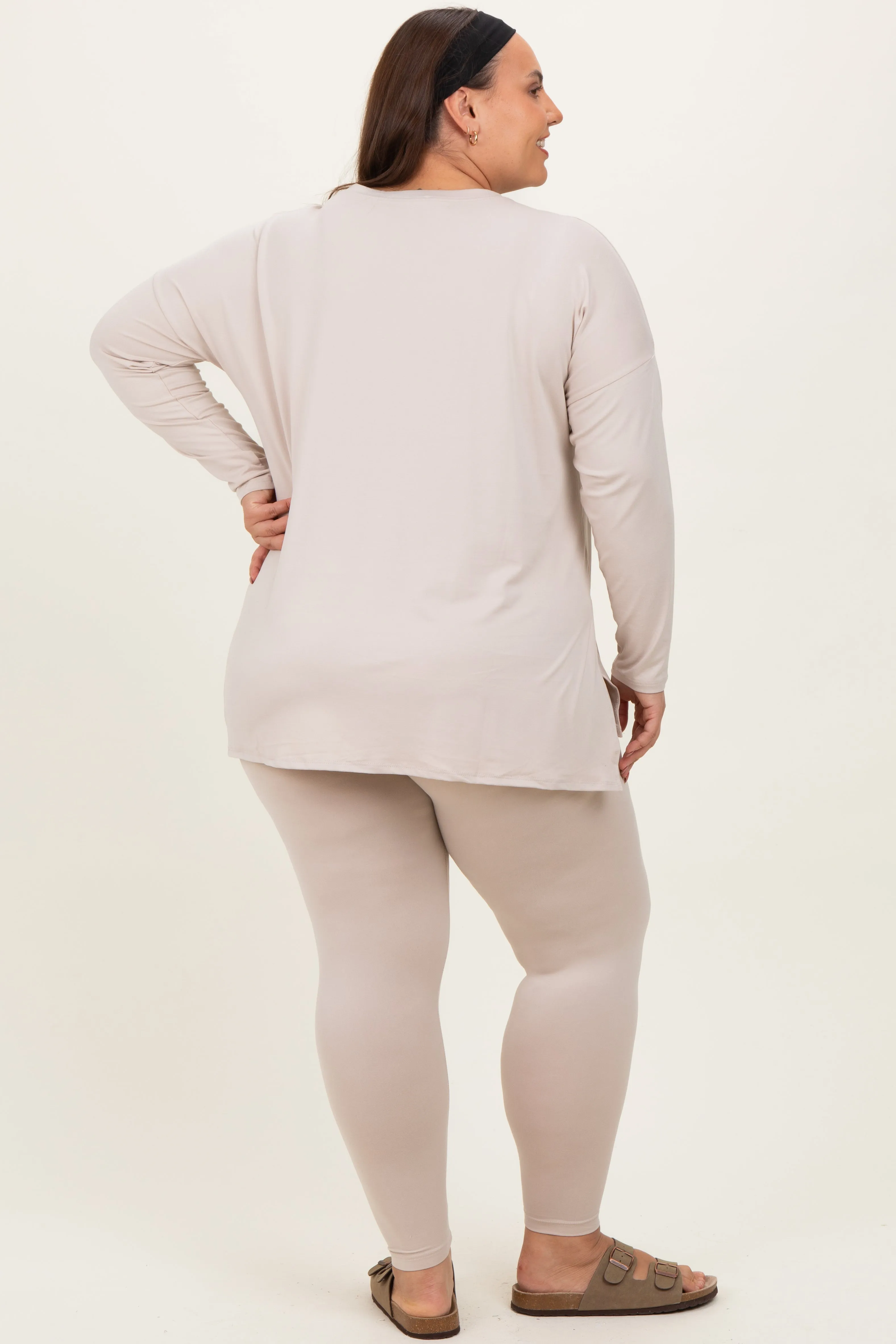 Cream Brushed Knit Oversized Top and Legging Plus Set sold by Pinkblush product image thumbnail 4