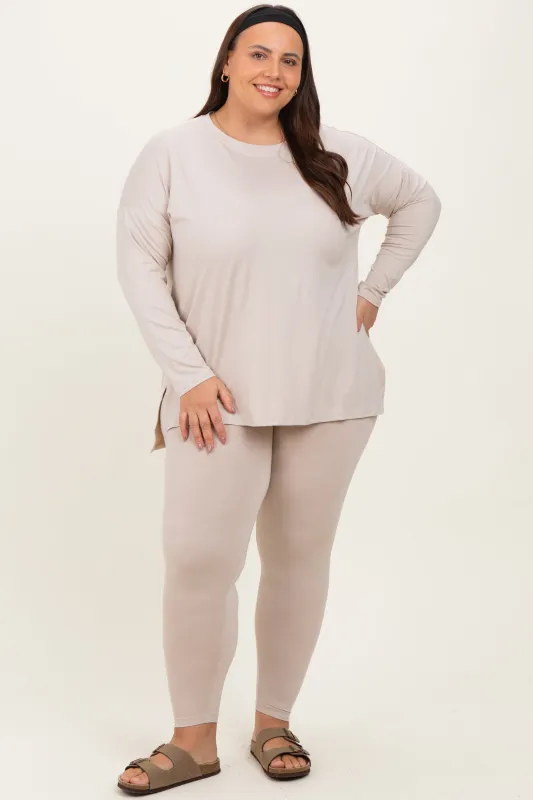 Cream Brushed Knit Oversized Top and Legging Plus Set sold by Pinkblush