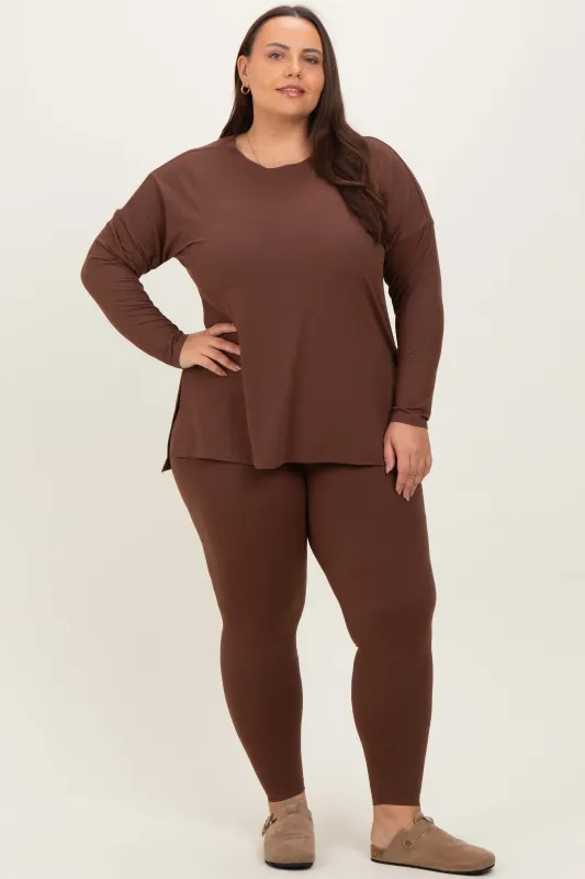 Brown Brushed Knit Oversized Top and Legging Plus Set sold by Pinkblush