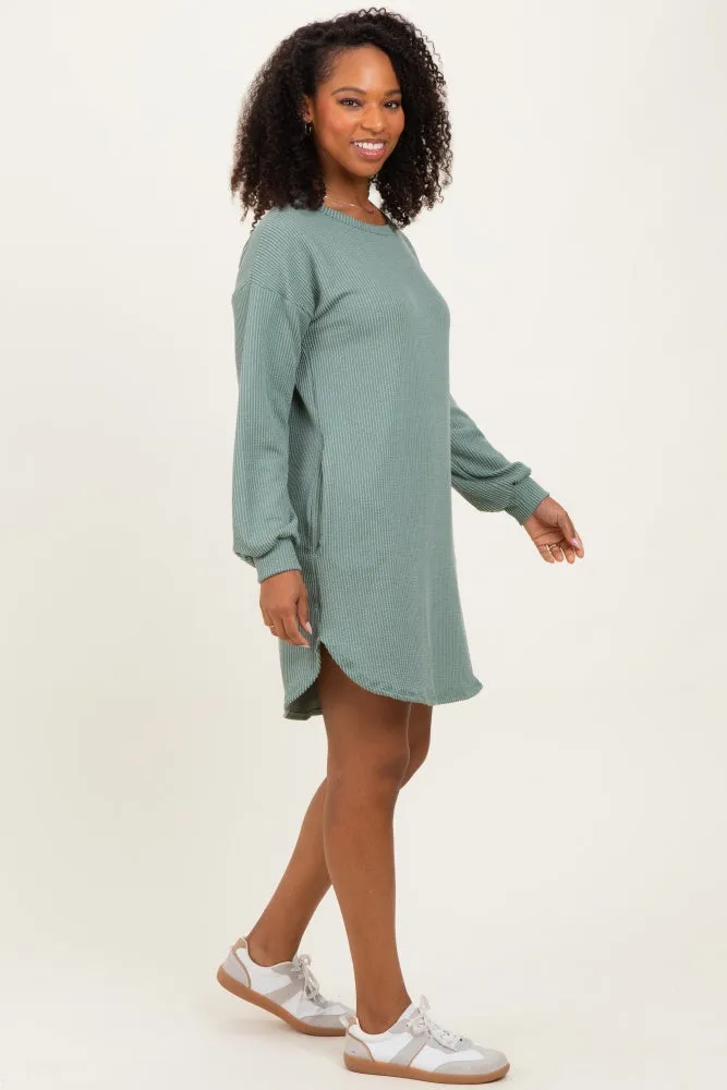 Light Olive Rib Knit Long Sleeve Dress sold by Pinkblush product image thumbnail 3