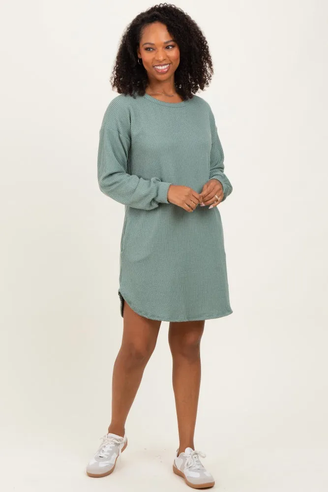 Light Olive Rib Knit Long Sleeve Dress sold by Pinkblush