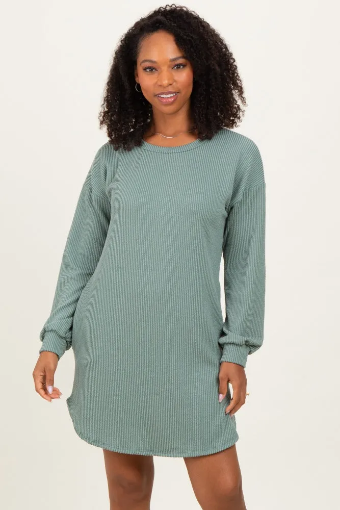 Light Olive Rib Knit Long Sleeve Dress sold by Pinkblush product image thumbnail 2
