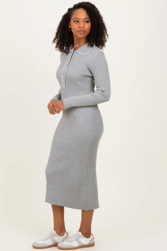 Heather Grey Contrast Stitch Midi Sweater Dress sold by Pinkblush