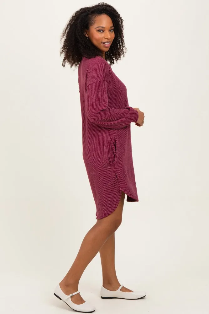 Burgundy Rib Knit Long Sleeve Dress sold by Pinkblush product image thumbnail 3