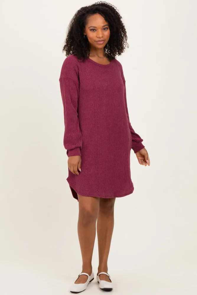 Burgundy Rib Knit Long Sleeve Dress sold by Pinkblush