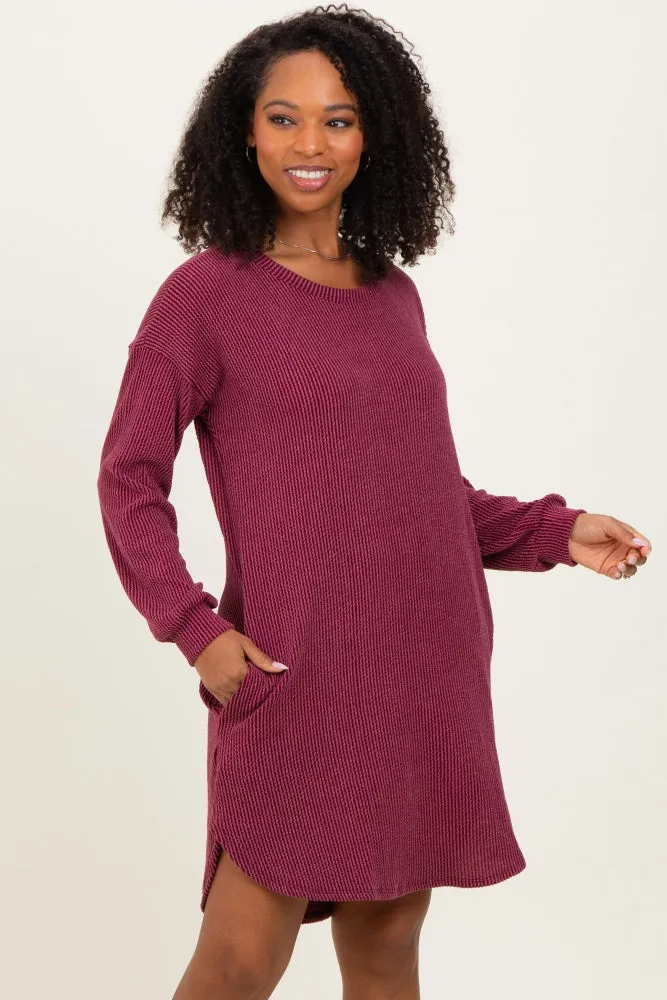 Burgundy Rib Knit Long Sleeve Dress sold by Pinkblush product image thumbnail 2