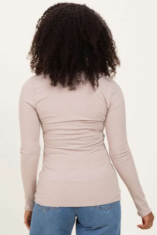 Beige Ribbed Long Sleeve Lettuce Trim Top sold by Pinkblush product image thumbnail 4