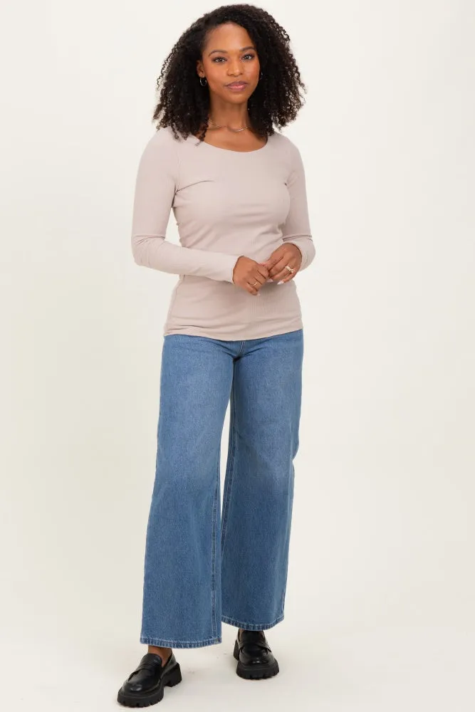 Beige Ribbed Long Sleeve Lettuce Trim Top sold by Pinkblush product image thumbnail 2