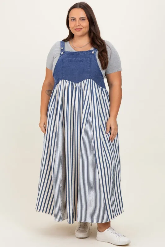 Blue Striped Colorblock Denim Contrast Plus Maxi Dress sold by Pinkblush