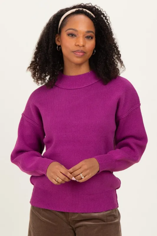 Plum Wide Neck Drop Shoulder Sweater sold by Pinkblush