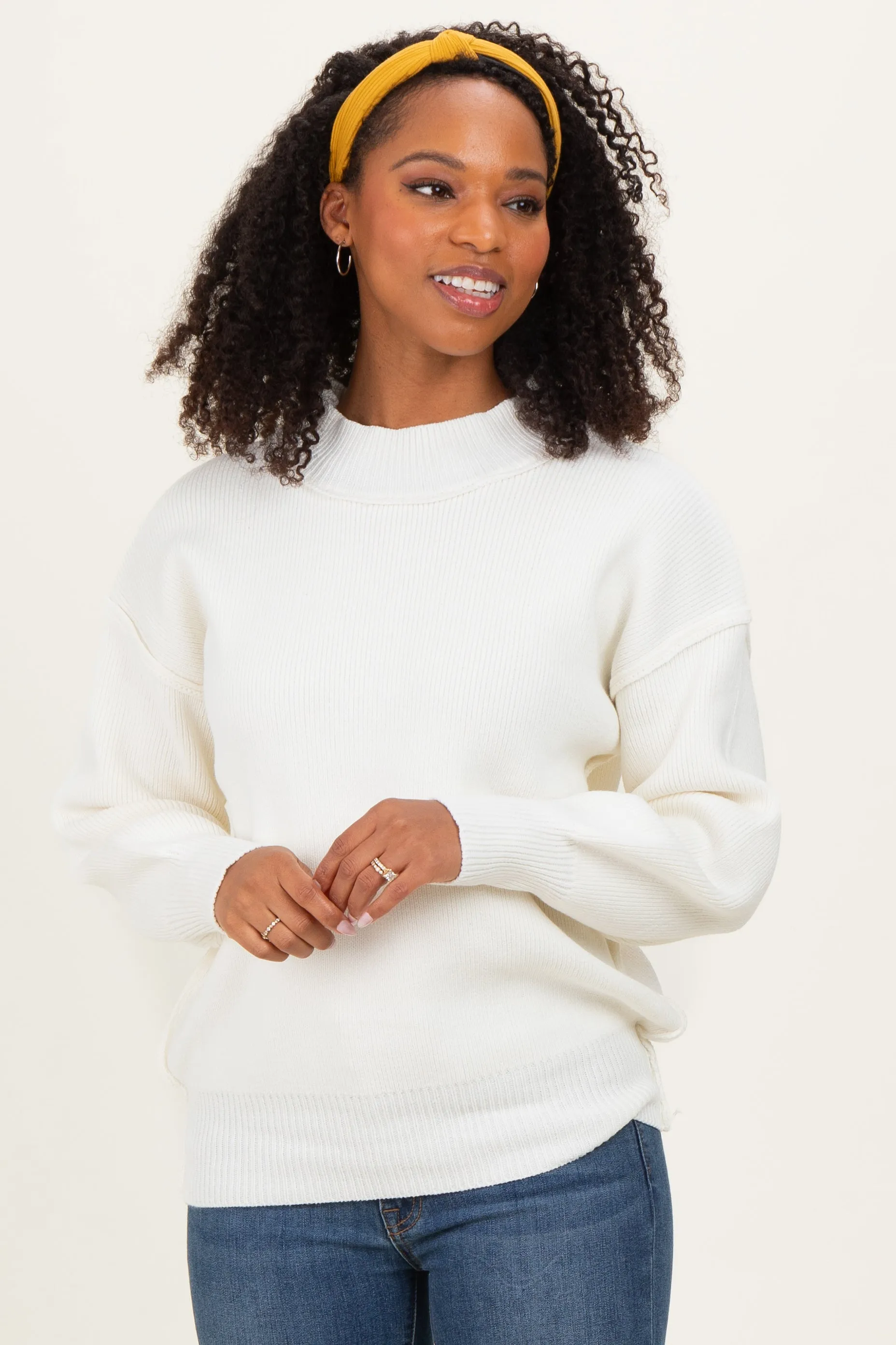 Ivory Wide Neck Drop Shoulder Sweater sold by Pinkblush