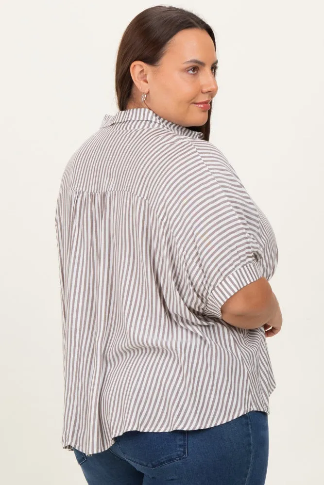 Brown Striped Button Up Short Dolman Sleeve Plus Top sold by Pinkblush product image thumbnail 4