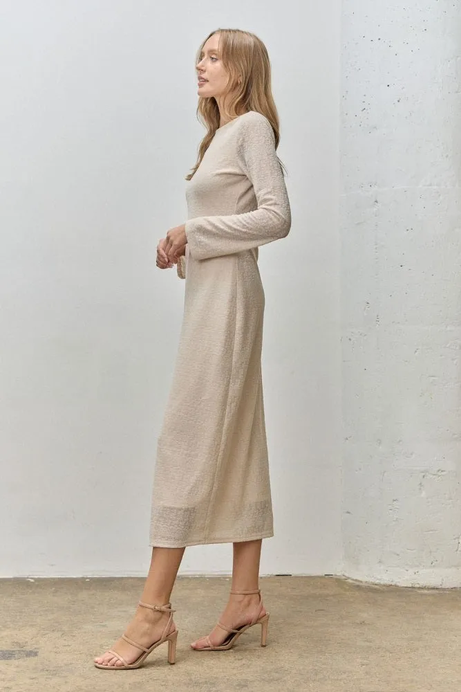 Beige Lace Jacquard Long Sleeve Midi Dress sold by Pinkblush product image thumbnail 2