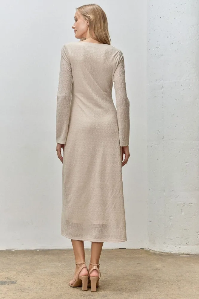 Beige Lace Jacquard Long Sleeve Midi Dress sold by Pinkblush product image thumbnail 3