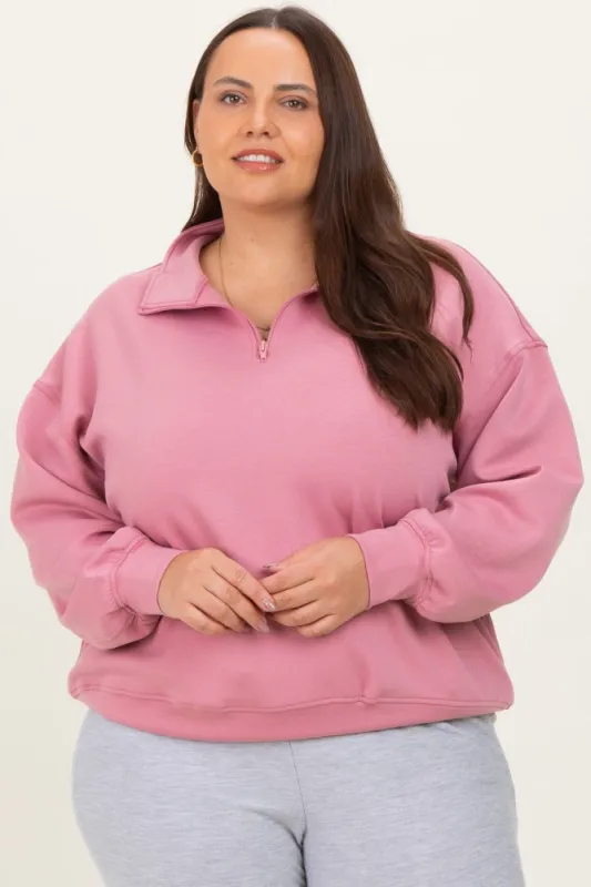 Mauve Half Zip Plus Pullover sold by Pinkblush