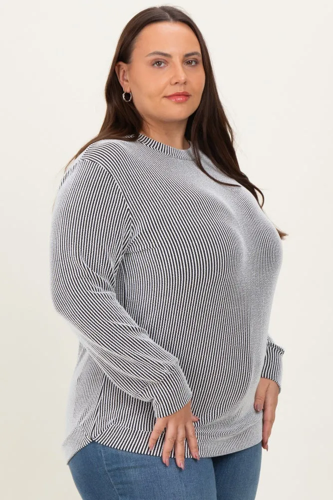 White Stripe Textured Ribbed Long Sleeve Plus Top sold by Pinkblush product image thumbnail 3