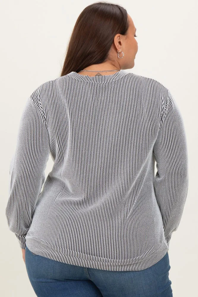 White Stripe Textured Ribbed Long Sleeve Plus Top sold by Pinkblush product image thumbnail 4