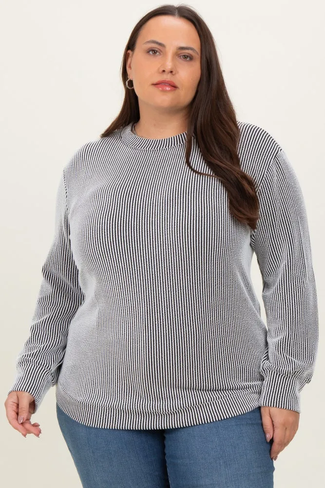 White Stripe Textured Ribbed Long Sleeve Plus Top sold by Pinkblush product image thumbnail 2