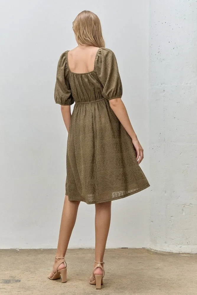 Olive Lace Jacquard Puff Sleeve Dress sold by Pinkblush product image thumbnail 3
