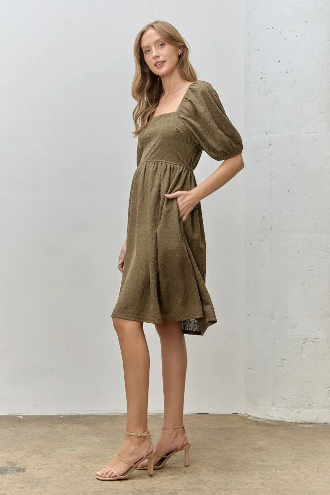 Olive Lace Jacquard Puff Sleeve Dress sold by Pinkblush product image thumbnail 2