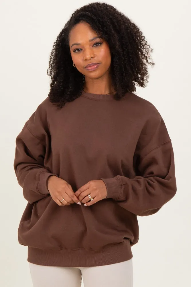 Brown Oversized Fleece Sweatshirt sold by Pinkblush