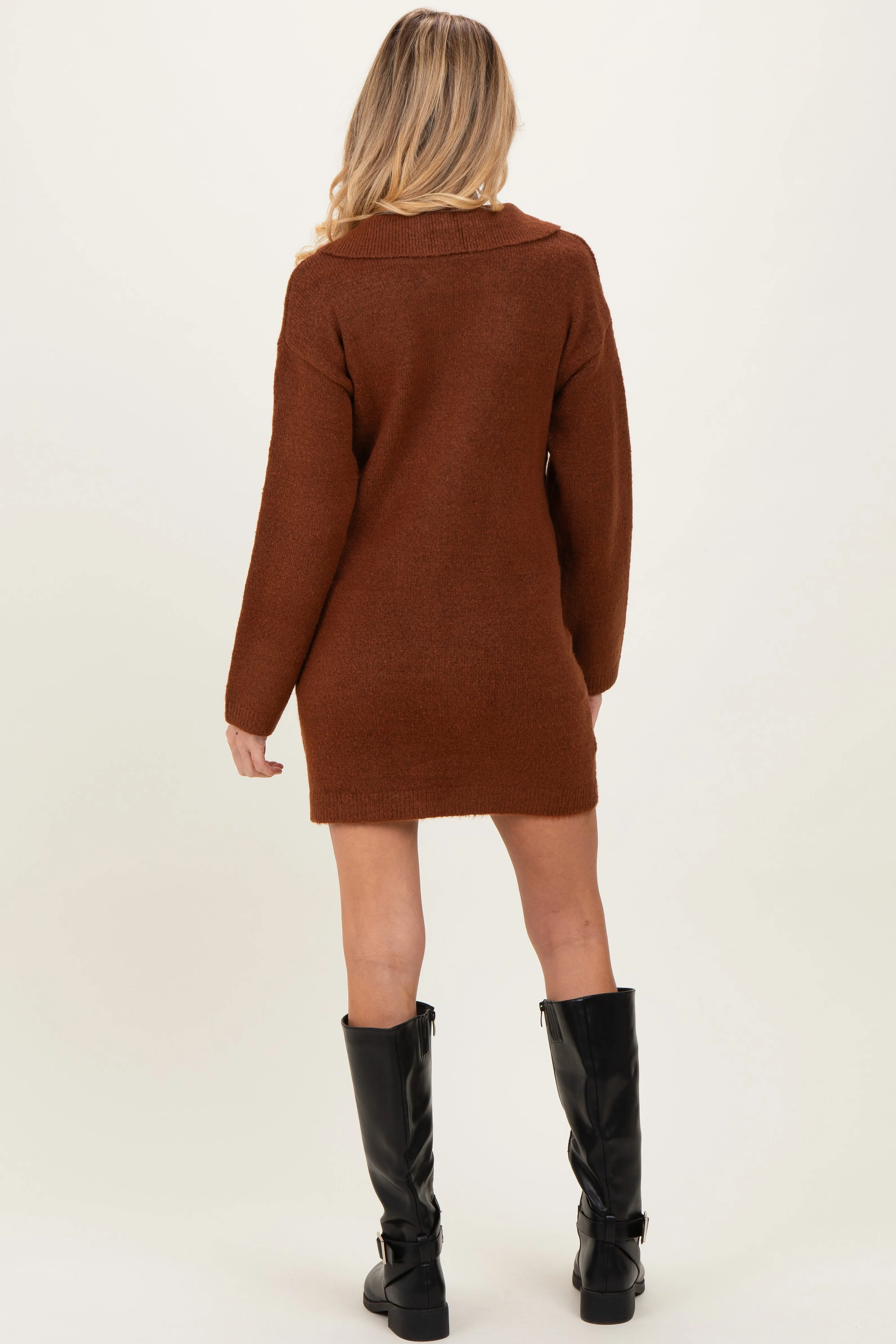 Brown Long Sleeve Polo Maternity Sweater Dress sold by Pinkblush product image thumbnail 4