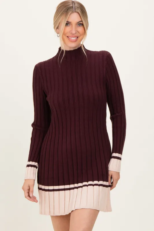 Burgundy Ribbed Contrast Hem Sweater Dress sold by Pinkblush