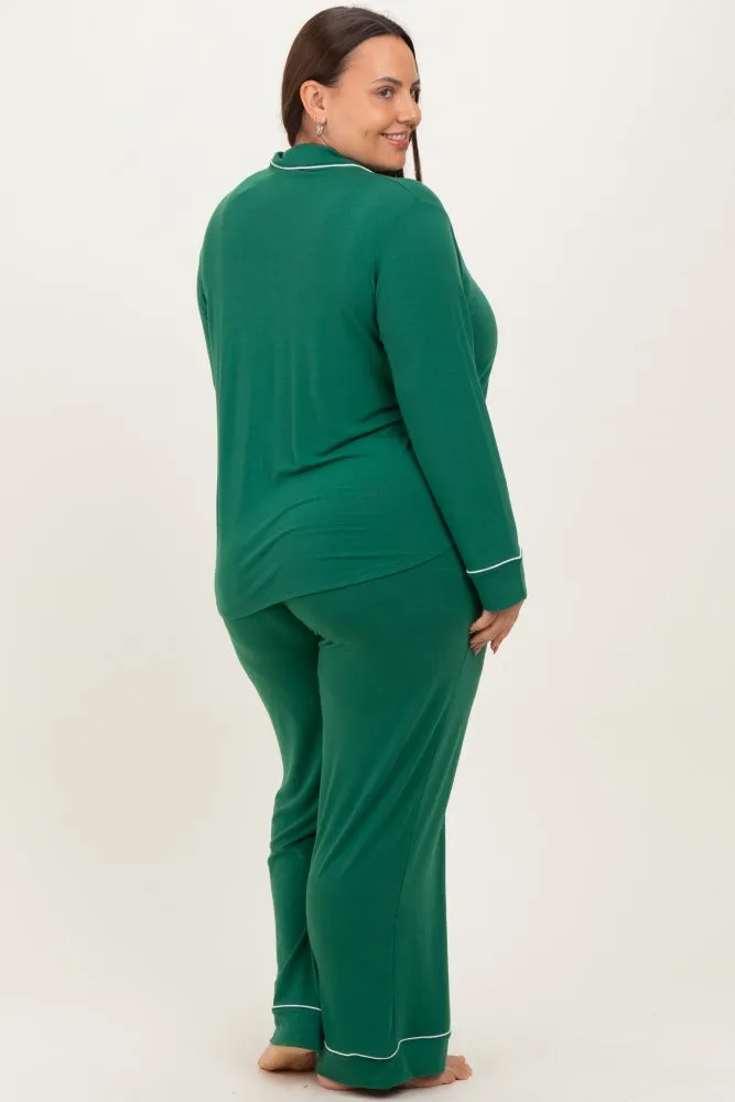Forest Green Button Down Top Wide Leg Pant Plus Pajama Set sold by Pinkblush product image thumbnail 4
