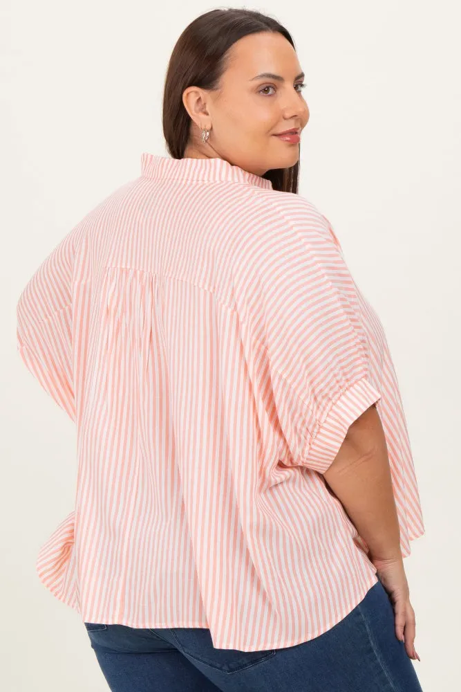 Coral Striped Button Up Short Dolman Sleeve Plus Top sold by Pinkblush product image thumbnail 4