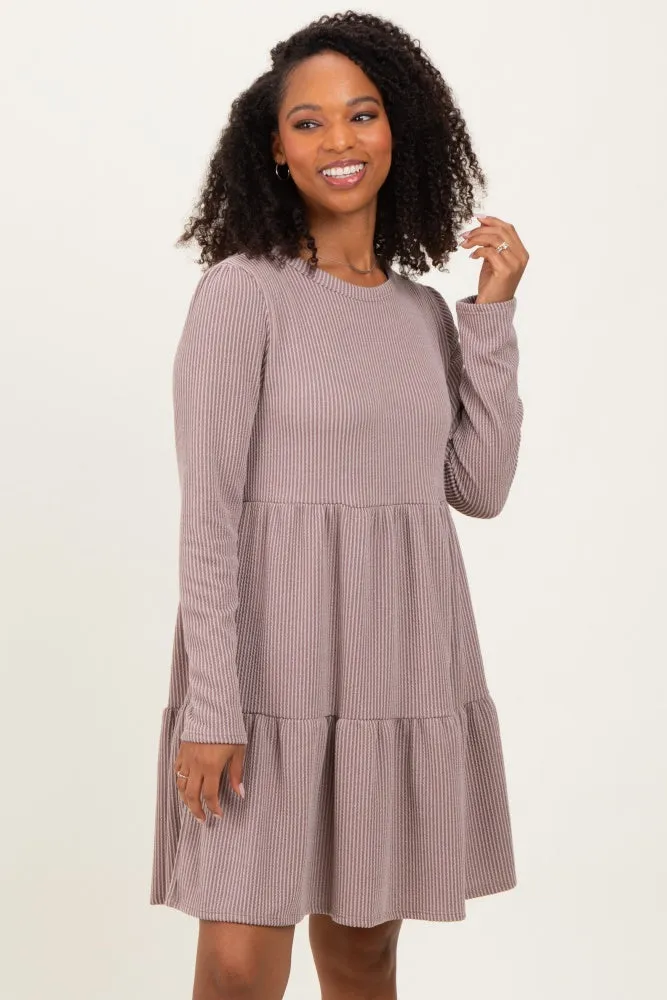 Mauve Textured Rib Tiered Long Sleeve Dress sold by Pinkblush product image thumbnail 2