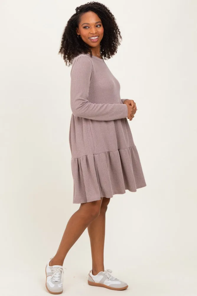 Mauve Textured Rib Tiered Long Sleeve Dress sold by Pinkblush product image thumbnail 3