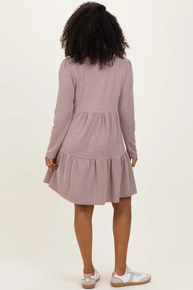 Mauve Textured Rib Tiered Long Sleeve Dress sold by Pinkblush product image thumbnail 4