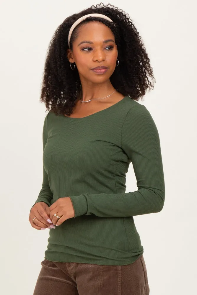 Olive Ribbed Long Sleeve Lettuce Trim Top sold by Pinkblush product image thumbnail 3