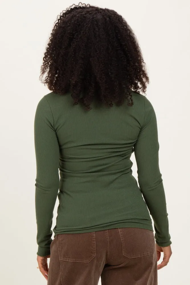 Olive Ribbed Long Sleeve Lettuce Trim Top sold by Pinkblush product image thumbnail 4
