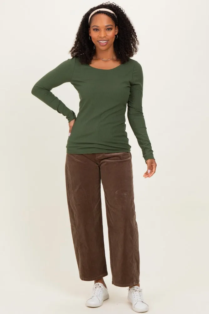 Olive Ribbed Long Sleeve Lettuce Trim Top sold by Pinkblush product image thumbnail 2