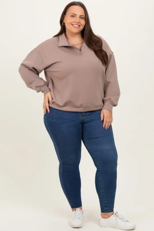 Light Mocha Half Zip Plus Pullover sold by Pinkblush