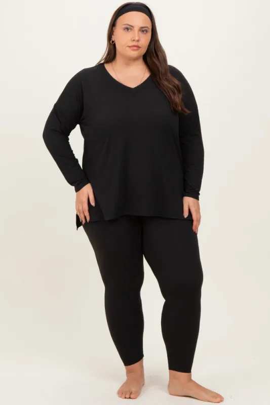 Black Brushed Knit Oversized Top and Legging Plus Set sold by Pinkblush